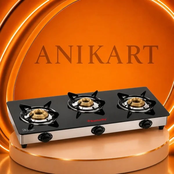 Butterfly Radiant Jumbo 3 Burner Glass Top Gas Stove